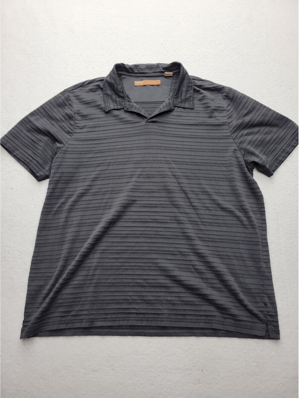 Perry Ellis Mens Polo Size XL Black Short Sleeve Striped Cotton Blend Knit Golf